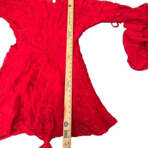 Share Anthropologie Mare Mare Textured Embroidered Mini Dress Red Long Sleeve XS - Picture 10 of 10